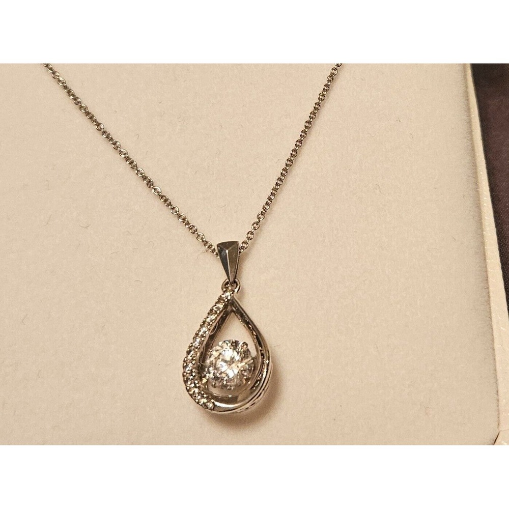 Teardrop Pendant Necklace Dancing‎ Round Cut Crystal Halo Silver Tone